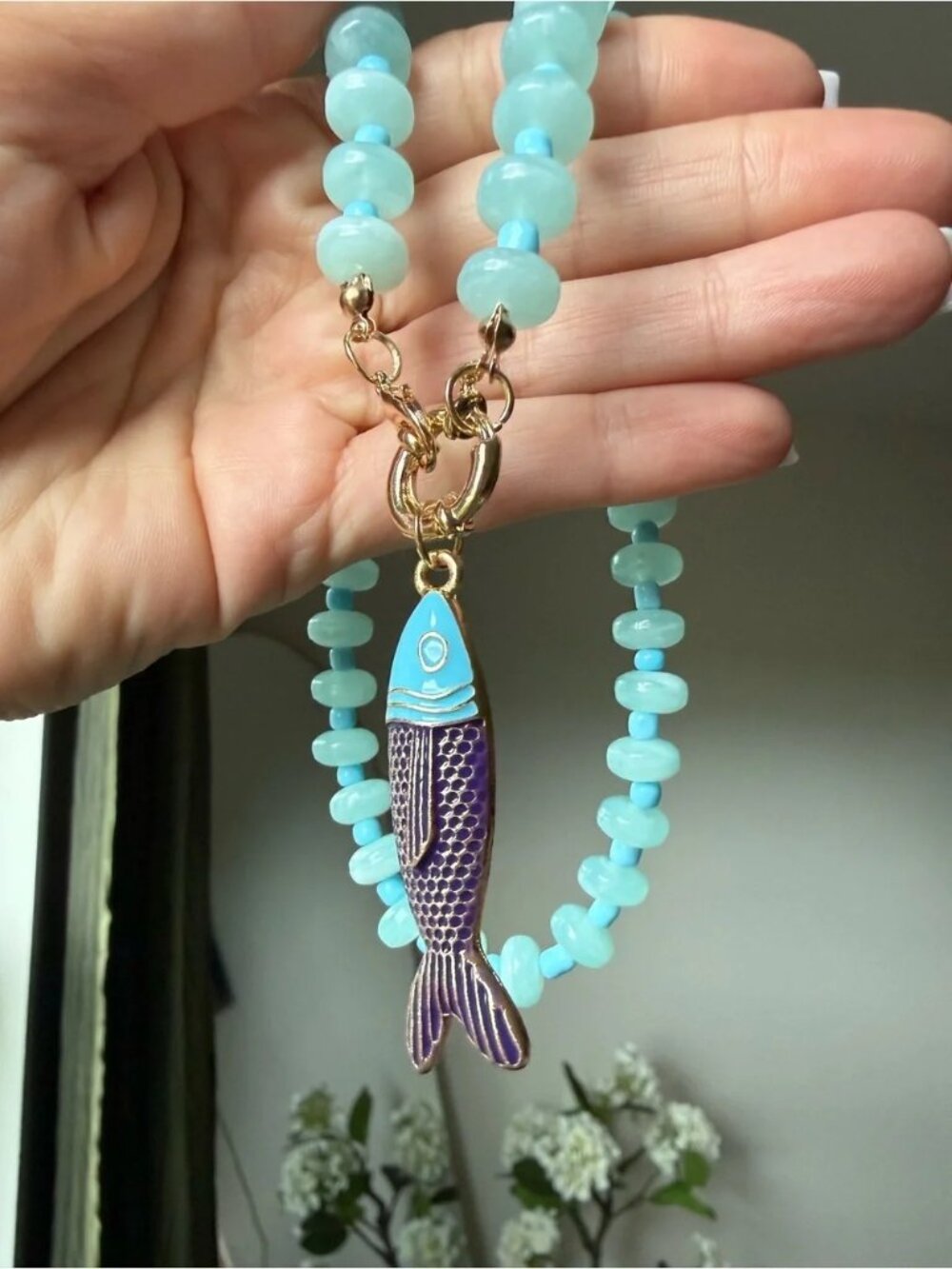 Blue Fish Charm Beaded Necklace trending - Picture 4 of 8
